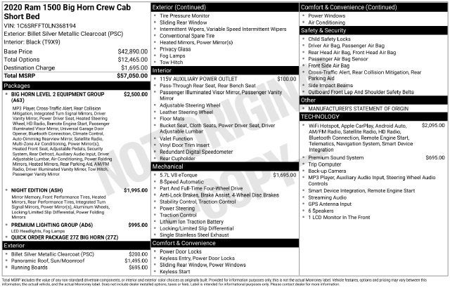 2020 RAM 1500 Big Horn/Lone Star V8
